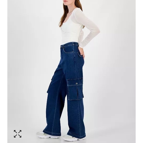 NWT Tinseltown Cargo Wide Leg Jeans Blue Denim Elastic Waist Juniors Size 3/26” - Picture 10 of 10